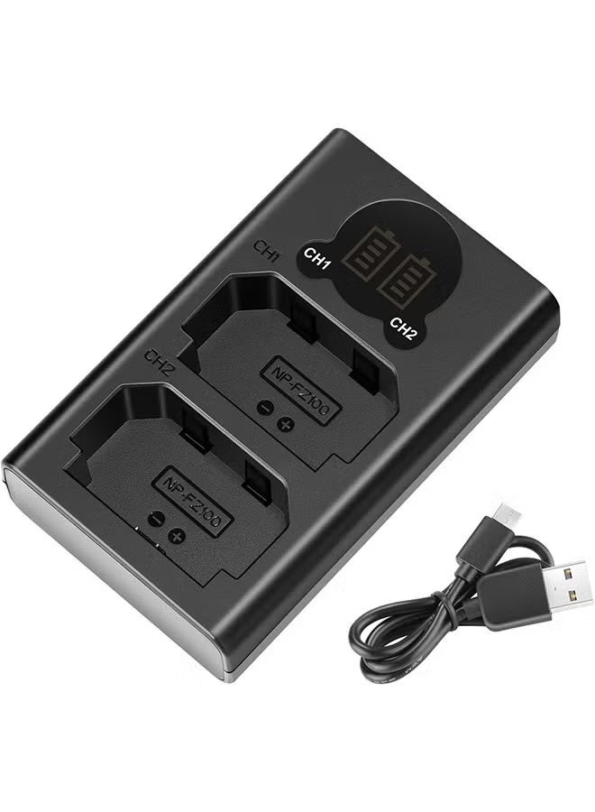 نيوير شاحن Neewer ثنائي USB لبطارية Sony NP-FZ100، متوافق مع كاميرات Sony ZV-E1 وFX3 وFX30 وA1 وA9 II وA7R V وA7S III وA7 IV وA6600 وA7C، مصمم بشاشة LCD وخيارات شحن متعددة - Image 1